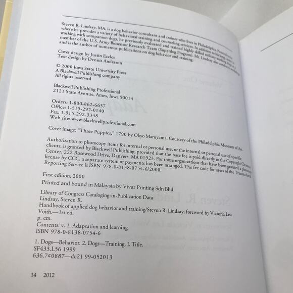 Handbook of Applied Dog Behavior and Training Volume One Adaptation and Learning - Picture 6 of 9